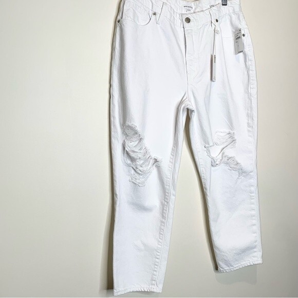 NWT Good American Good Girlfriend Distressed High Waisted Ankle White Jeans 12 - Picture 3 of 10